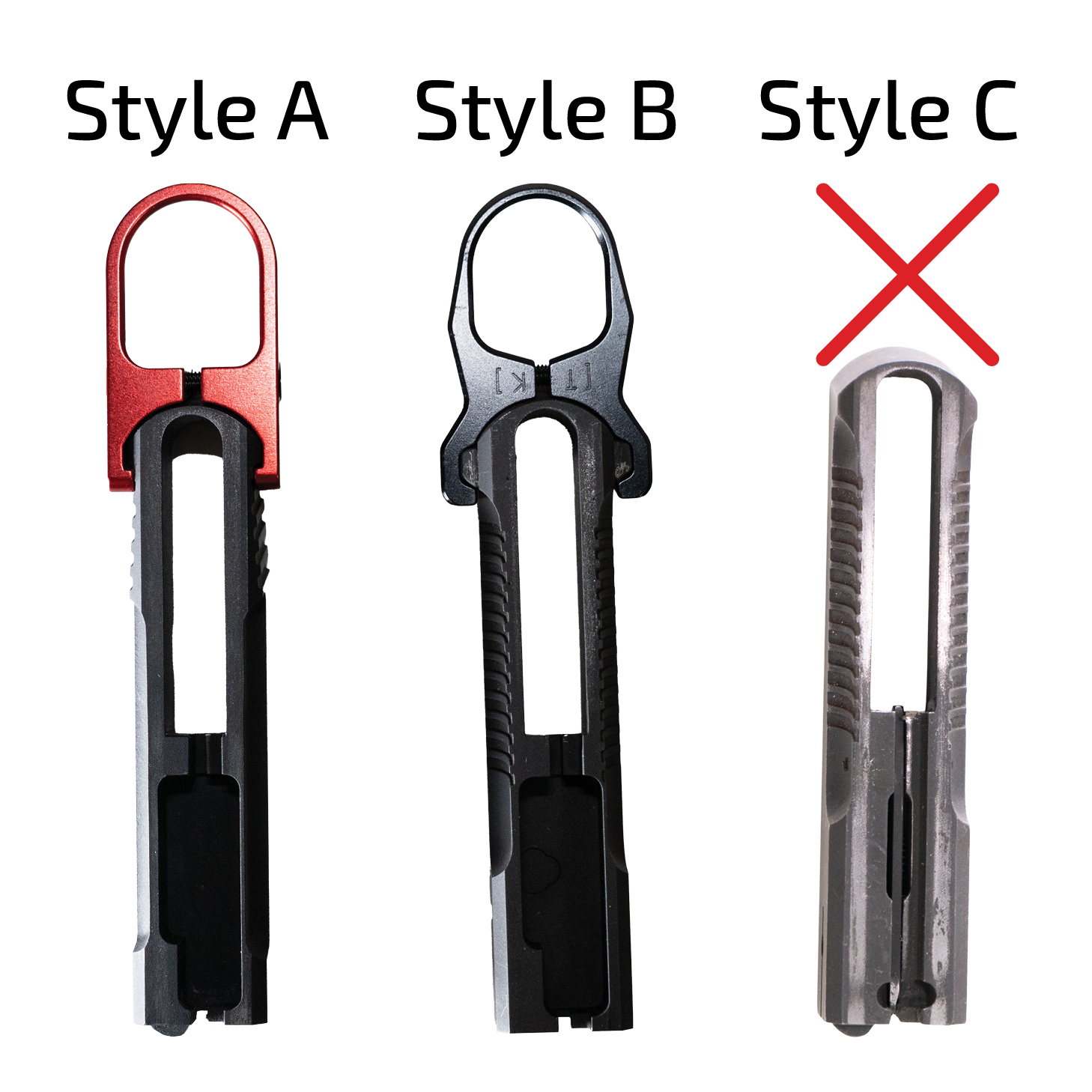 Image of a Browning Buck Mark slide style comparison from above